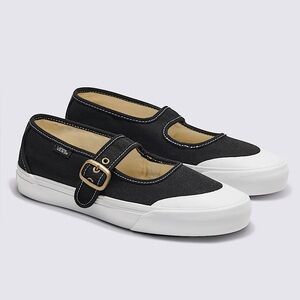 Vans Black Canvas Mary Jane Sneakers with White Toe Cap
